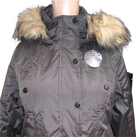 Madden Girl Womens Coat Jacket Parka Long Hooded Faux Fur Trim Green Small - Picture 3 of 12